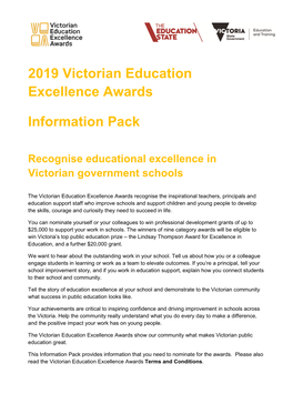 2019 Victorian Education Excellence Awards Information Pack