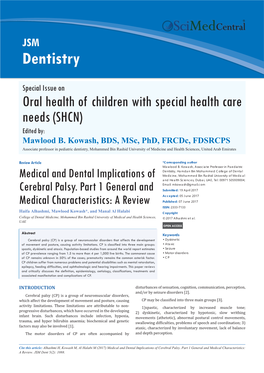 Medical and Dental Implications of Cerebral Palsy. Part 1 General and Medical Characteristics: a Review