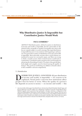 Why Distributive Justice Is Impossible but Contributive Justice Would Work
