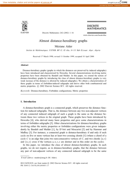 Almost Distance-Hereditary Graphs Mãeziane A#$Der Institut De Mathematiques,Ã USTHB, BP 32, El Alia, 16 111 Bab Ezzouar, Alger, Algeria