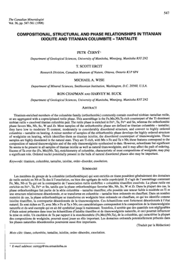 Compositional, Structural and Phase Relationships in Titanian Ixiolite And