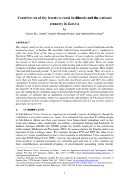 Contribution of Dry Forests to Rural Livelihoods and the National Economy in Zambia by Charles B.L