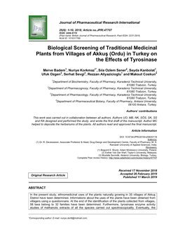 (Ordu) in Turkey on the Effects of Tyrosinase