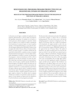 Resultados Del Programa Proagro Productivo En Las Regiones Del Estado De Veracruz, México