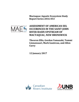 Assessment of American Eel Occurences in the Saint John River Basin Upstream of Mactaquac, New Brunswick