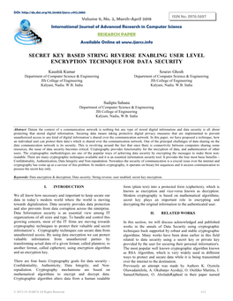 Secret Key Based String Reverse Enabling User Level Encryption Technique for Data Security