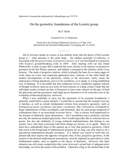 On the Geometric Foundations of the Lorentz Group