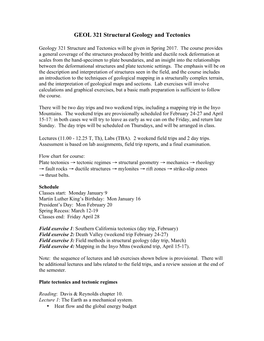 GEOL 321 Structural Geology and Tectonics