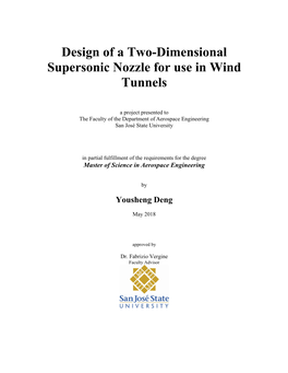 The Design of a 2D Supersonic Nozzle for Use in Wind Tunnels [Pdf]