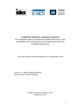 Una Etnografía Sobre La Construcción Política De Lazos De Valor Comunitario Y De Vinculación Con El Estado En Un Barrio Del Conurbano Bonaerense