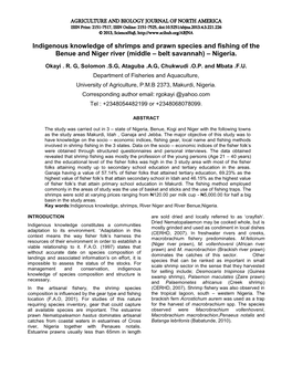 Indigenous Knowledge of Shrimps and Prawn Species and Fishing of the Benue and Niger River (Middle – Belt Savannah) – Nigeria