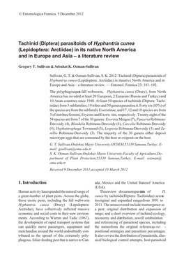 Tachinid (Diptera) Parasitoids of Hyphantria Cunea (Lepidoptera: Arctiidae) in Its Native North America and in Europe and Asia – a Literature Review