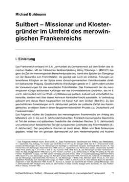 Suitbert – Missionar Und Kloster- Gründer Im Umfeld Des Merowin- Gischen Frankenreichs