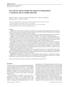 Can Owls Be Used to Monitor the Impacts of Urbanisation? a Cautionary Tale of Variable Detection