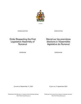 Order Respecting the First Legislative Assembly of Nunavut Décret Sur Les