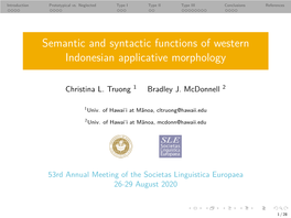 Semantic and Syntactic Functions of Western Indonesian Applicative Morphology