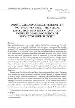 Individual and Collective Identity: Factual Givens and Their Legal Reflection in International Law