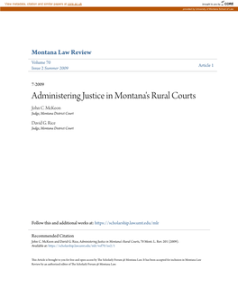 Administering Justice in Montana's Rural Courts John C