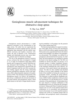 Genioglossus Muscle Advancement Techniques for Obstructive Sleep Apnea