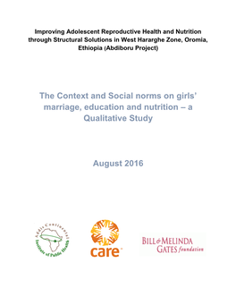 The Context and Social Norms on Girls' Marriage, Education and Nutrition