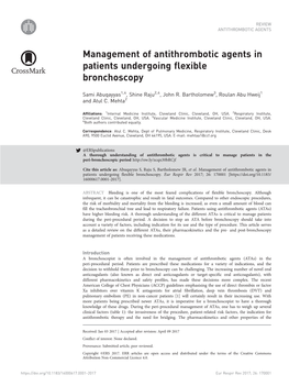 Management of Antithrombotic Agents in Patients Undergoing Flexible Bronchoscopy