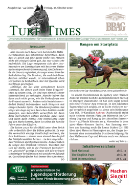 Turf-Times Der Deutsche Newsletter Für Vollblutzucht & Rennsport Mit Dem Galopp-Portal Unter Bangen Um Startplatz Aufgalopp