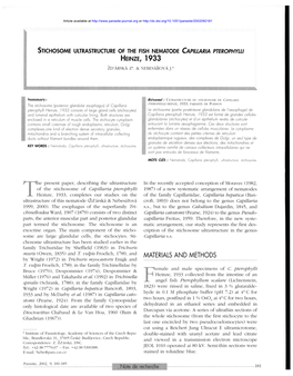 Stichosome Ultrastructure of the Fish Nematode Capillaria Pterophylli Heinze, 1933