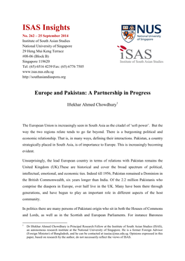 Europe and Pakistan: a Partnership in Progress