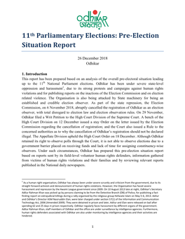 11Th Parliamentary Elections: Pre-Election Situation Report