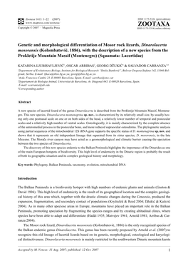 Zootaxa,Genetic and Morphological Differentiation Of