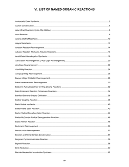 Vi. List of Named Organic Reactions