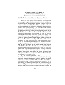 Sermon XI: Verbum Caro Factum Est (“ the Word Was Made Flesh ….”)1 [December 25, 1431; Preached in Koblenz]