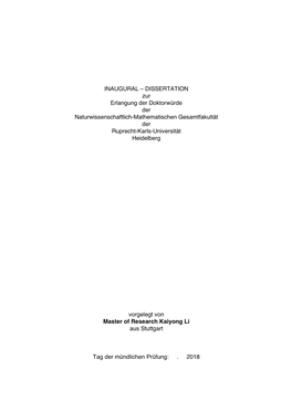 INAUGURAL – DISSERTATION Zur Erlangung Der Doktorwürde Der Naturwissenschaftlich-Mathematischen Gesamtfakultät Der Ruprecht-Karls-Universität Heidelberg