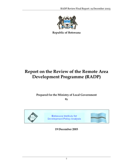RADP Review Final Report: 19 December 2003