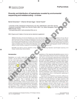 Edvardsen Et Al 2016 Diversity and Distribution of Haptophytes Revealed