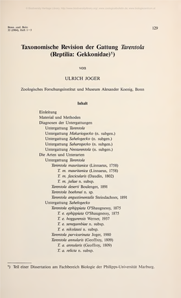 Taxonomische Revision Der Gattung Tarentola (Reptilia: Gekkonidae)