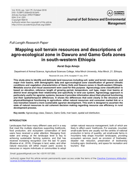 Mapping Soil Terrain Resources and Descriptions of Agro-Ecological Zone in Dawuro and Gamo Gofa Zones in South-Western Ethiopia