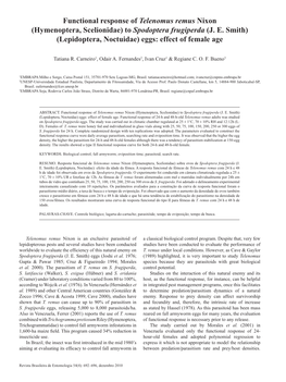 Functional Response of Telenomus Remus Nixon (Hymenoptera, Scelionidae) to Spodoptera Frugiperda (J