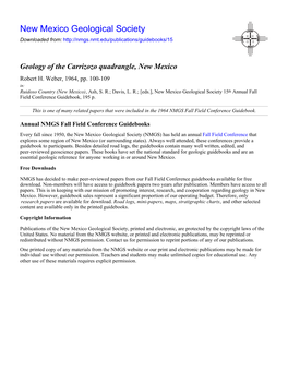 Geology of the Carrizozo Quadrangle, New Mexico Robert H