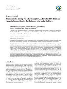 Anandamide, Acting Via CB2 Receptors, Alleviates LPS-Induced Neuroinflammation in Rat Primary Microglial Cultures