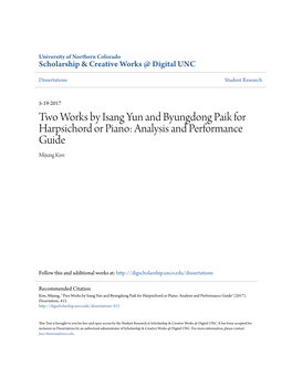 Two Works by Isang Yun and Byungdong Paik for Harpsichord Or Piano: Analysis and Performance Guide Mijung Kim