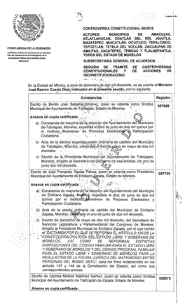 Controversia Constitucional 9012016 Actores: Municipios De Amacuzac, Atlatlahucan, Coatlán Del Río, Jojutla, Mazatepec, Miacat