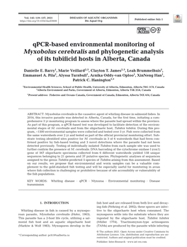 Qpcr-Based Environmental Monitoring of Myxobolus Cerebralis and Phylogenetic Analysis of Its Tubificid Hosts in Alberta, Canada