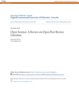 A Review on Open Peer Review Literature Oluwaseyi Wusu Drwusu1@Gmail.Com