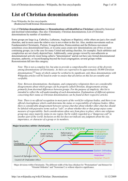 List of Christian Denominations - Wikipedia, the Free Encyclopedia Page 1 of 18