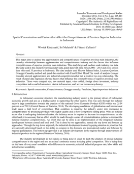 Spatial Consentration and Factors That Affect the Competitiveness of Province Superior Industries in Indonesia