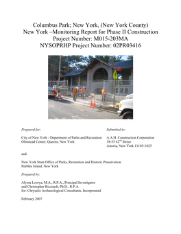 Columbus Park; New York, (New York County) New York –Monitoring Report for Phase II Construction Project Number: M015-203MA NYSOPRHP Project Number: 02PR03416