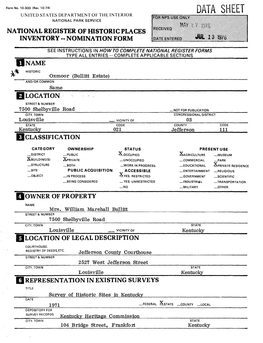 DATA SHEET UNITED STATES DEPARTMENT of the INTERIOR NATIONAL PARK SERVICE NATIONAL REGISTER of HISTORIC PLACES INVENTORY » NOMINATION FORM Ill W^^Si^F-^M^