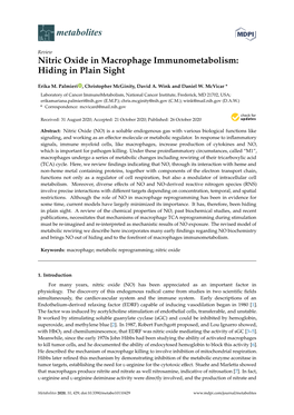 Nitric Oxide in Macrophage Immunometabolism: Hiding in Plain Sight