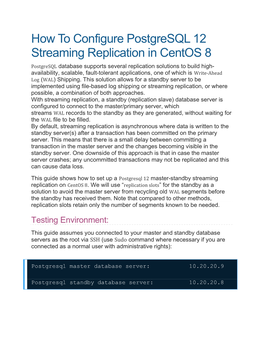 How to Configure Postgresql 12 Streaming Replication in Centos 8